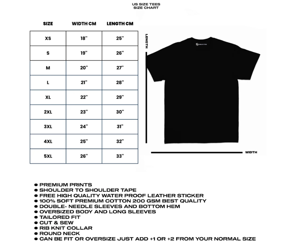 TG: Not All Angels - Size Chart